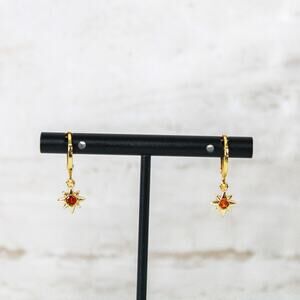 North Star Charm Huggie Hoop Earrings in Orange and Gold